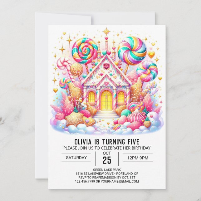 Simple Lycklig Candyland Digital Birthday Inbjudningar (Framsida)