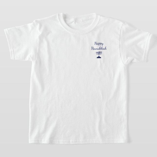 Simple Lycklig Hanukkah Blue Menorah T Shirt (Laydown)