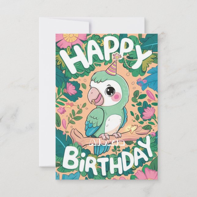 Simple Lycklig Parrot Digital Birthday Kort (Framsida)