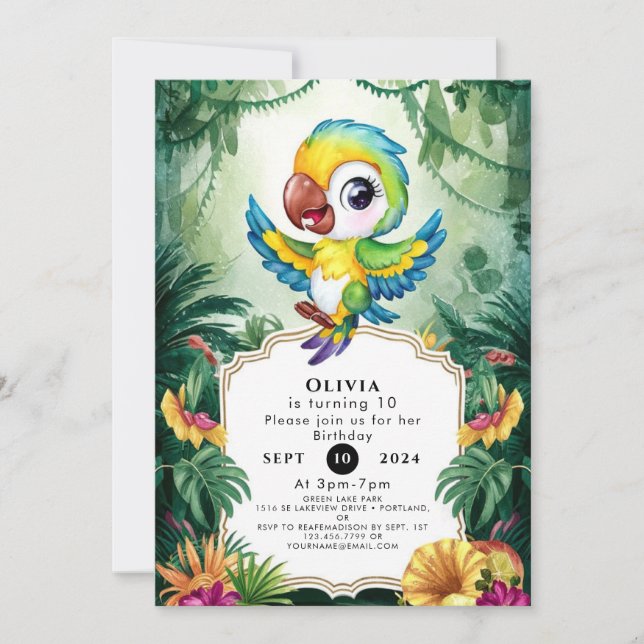 Simple Magic Parrot Birthday Inbjudningar (Framsida)