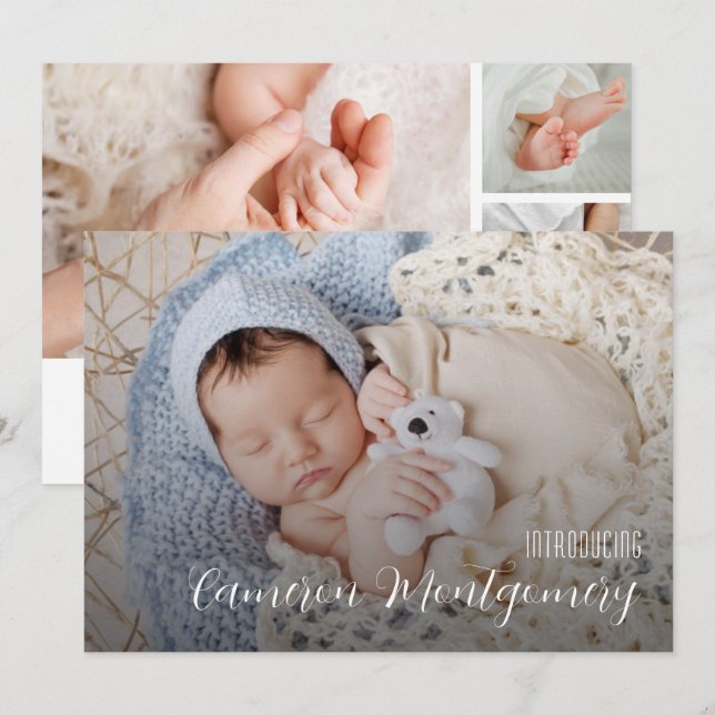Simple Många Photo Collage Birth Meddelande (Fram/baksida)