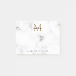 Simple Marble Gold Girly Script Monogram Post-it Block