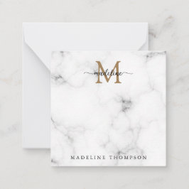 Simple Marble Gold Girly Script Monogram Square Anteckningskort