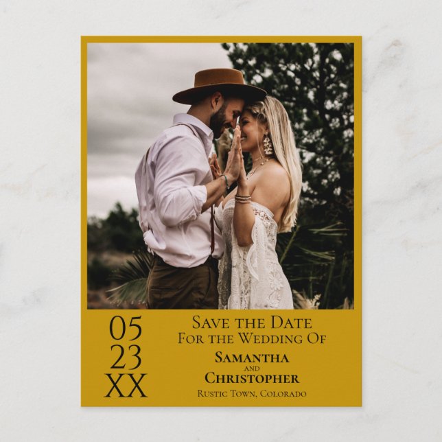 Simple Marigold Bröllop spara datum Photo Vykort (Framsida)