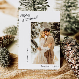 Simple Married and Merry Newlyweds Photo Julkort