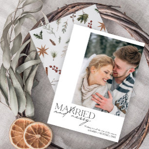Simple Married and Merry Newlyweds Photo Julkort