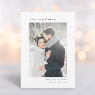 Simple Married and Merry Newlyweds Photo Julkort