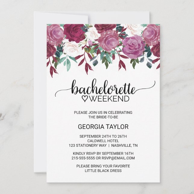 Simple Marsala och Burgundy Bachelorette Helg Inbjudningar (Framsida)