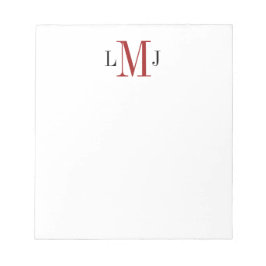 Simple Masculine Initial Monogram Black and Red Anteckningsblock