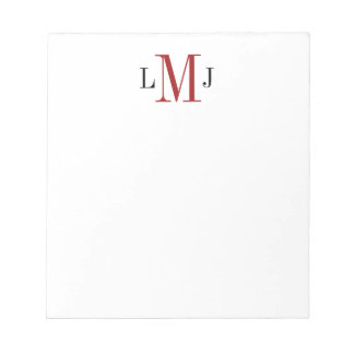 Simple Masculine Initial Monogram Black and Red Anteckningsblock