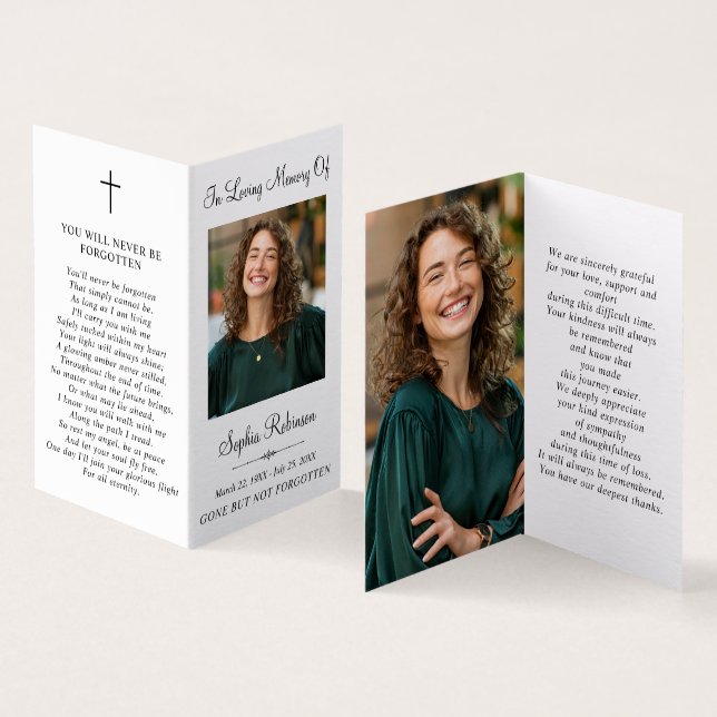 Simple Memorial Funeral 2 Photo Folder Prayer Card Kort (In- och utsida)