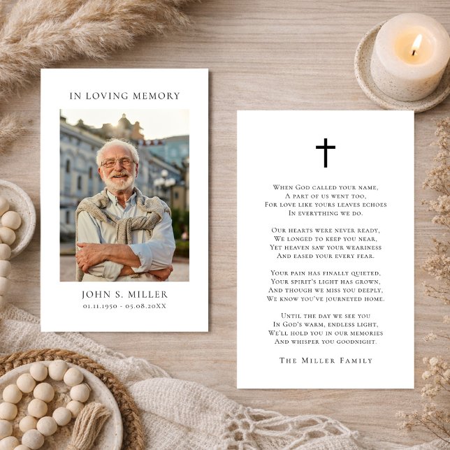 Simple Memorial Funeral Prayer Photo Sympathy Card Visitkort (Skapare uppladdad)