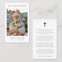 Simple Memorial Funeral Prayer Photo Sympathy Card