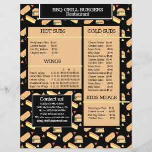 Simple Menu Hamburger BBQ Grill Restaurant Reklamblad