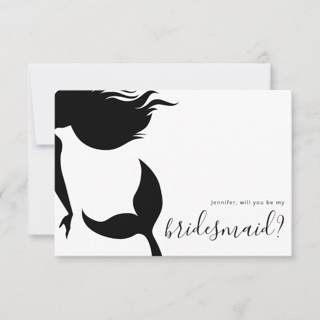 Simple Mermaid Silhouette Bridesmaid Inbjudningar (Framsida)