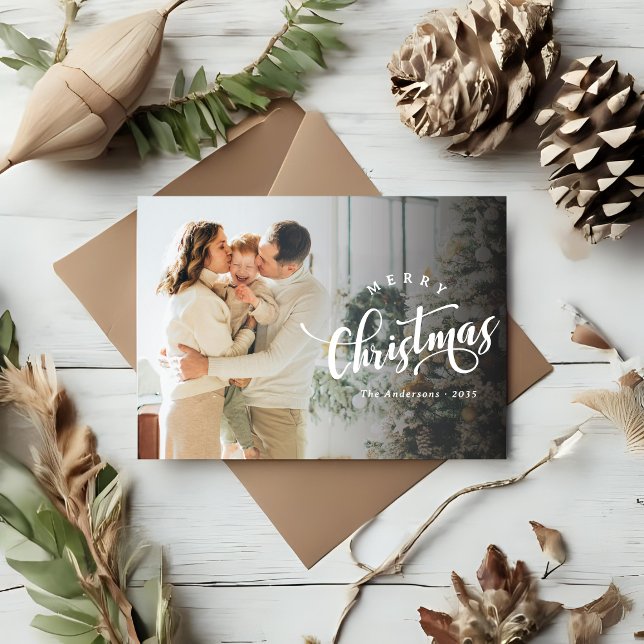 Simple Merry Christmas Calligraphy Script Photo Julkort (Skapare uppladdad)