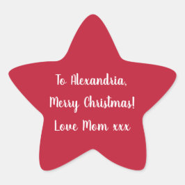 Simple Merry Christmas from Mom Red and White Stjärnformat Klistermärke