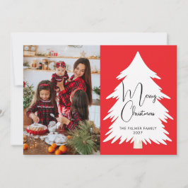 Simple Merry Christmas Pine Tree family photo Julkort
