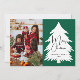 Simple Merry Christmas Pine Tree family photo Julkort