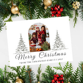 Simple Merry Christmas Pine Tree family photo Julkort