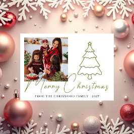 Simple Merry Christmas Pine Tree family photo Julkort