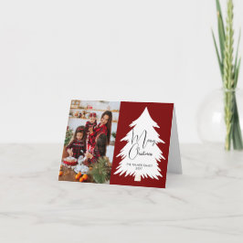 Simple Merry Christmas Pine Tree family photo Kort