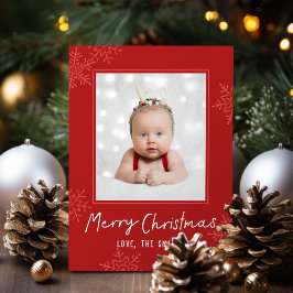 Simple Merry Christmas Script Snowflakes Photo Julkort