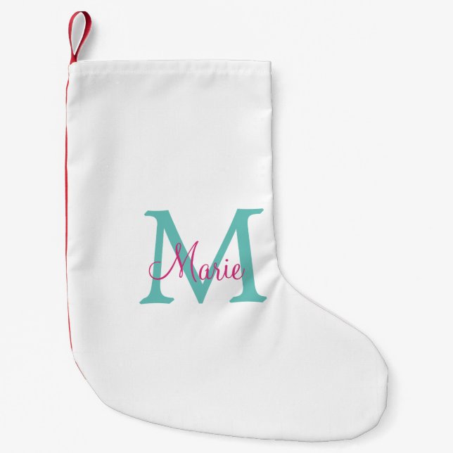 simple minimal add name monogram green pink blue t liten julstrumpa (Framsidan)