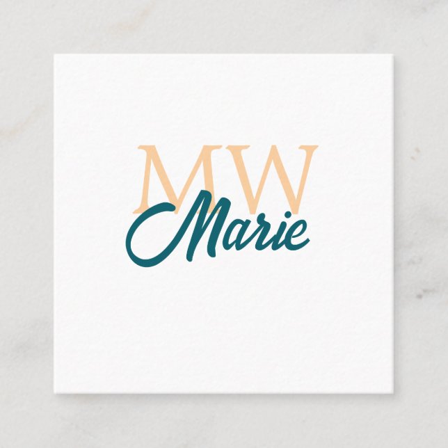 simple minimal add name monogram orange blue bold fyrkantigt visitkort (Framsida)
