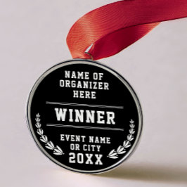 Simple Minimal Black White Sport Company Medal Julgransprydnad Metall
