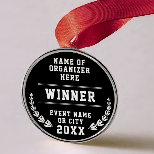Simple Minimal Black White Sport Company Medal Julgransprydnad Metall (Skapare uppladdad)