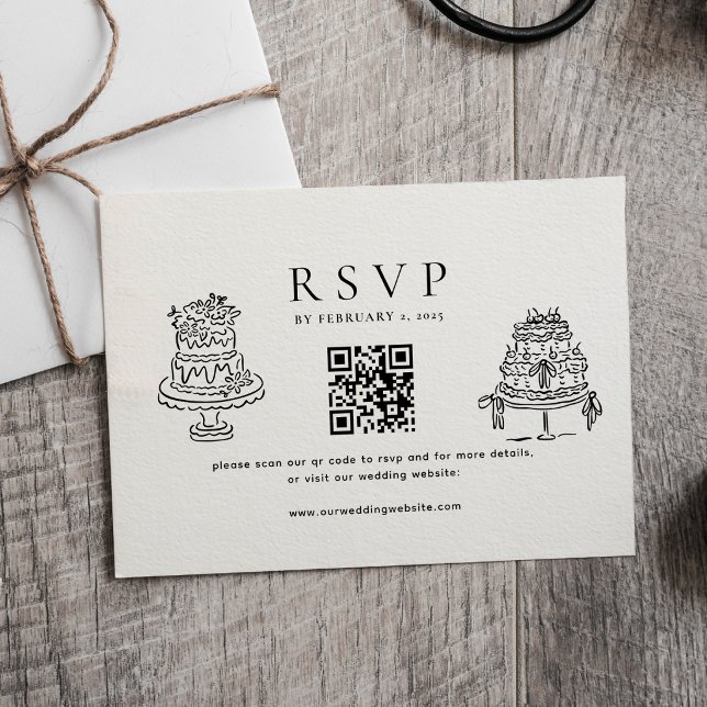 Simple Minimal Cake Wedding Qr Code Wedding  OSA Kort (Skapare uppladdad)