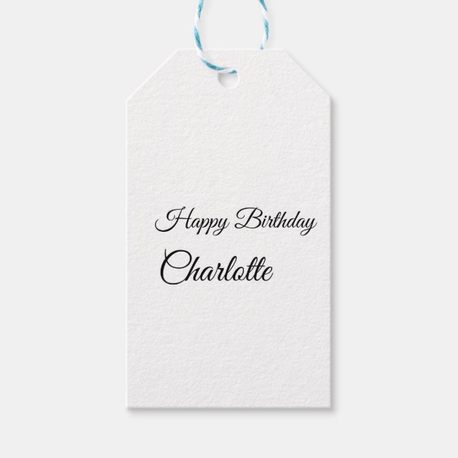 SIMPLE MINIMAL.CUTIE ADD NAME BABY happy birthday  Presentetikett (Framsidan)