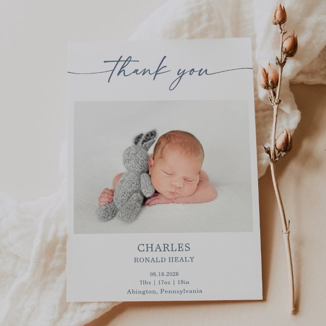 Simple Minimal Elegant Baby Photo Thank You Card Inbjudningar (Skapare uppladdad)