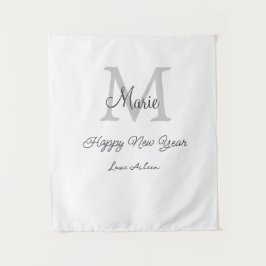simple minimal happy new year monogram gray name 