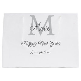 simple minimal happy new year monogram gray name 