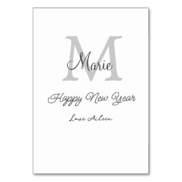 simple minimal happy new year monogram gray name  bordsnummer