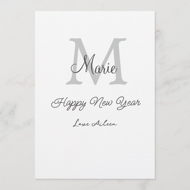 simple minimal happy new year monogram gray name  inbjudningar (Framsida)