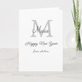 simple minimal happy new year monogram gray name  kort