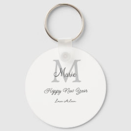 simple minimal happy new year monogram gray name  nyckelring