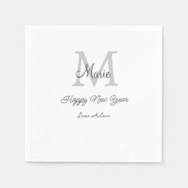 simple minimal happy new year monogram gray name  pappersservett