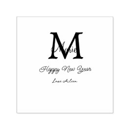simple minimal happy new year monogram gray name  självfärgande stämpel