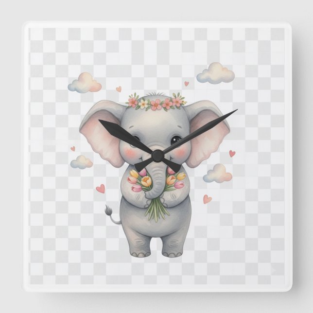 SIMPLE MINIMAL MODERN MONOGRAM ELEGANT STYLE CHIC  FYRKANTIG KLOCKA (Framsida)