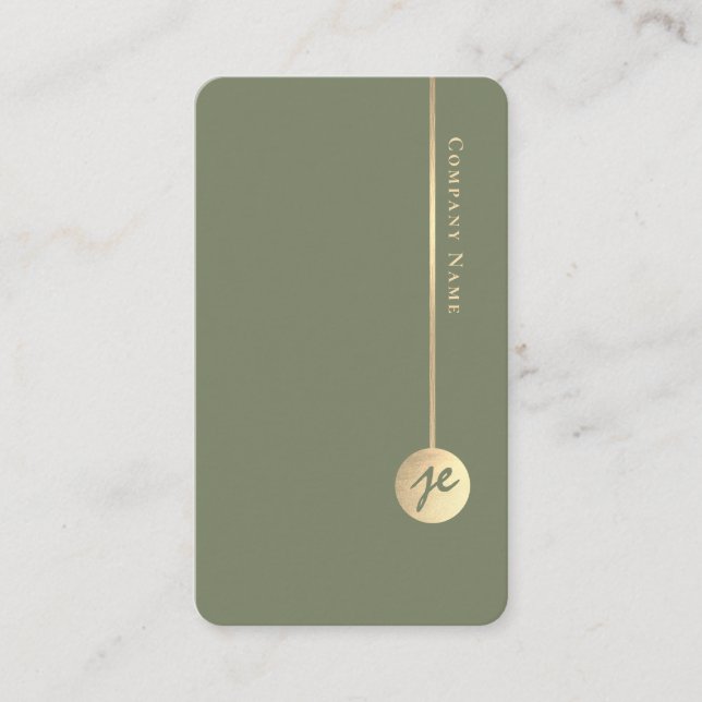 Simple Minimal Monogram Elegant Sage Green & Gold Visitkort (Framsida)