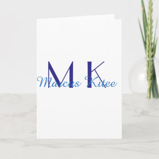 simple minimal monogram personalized name blue ret kort