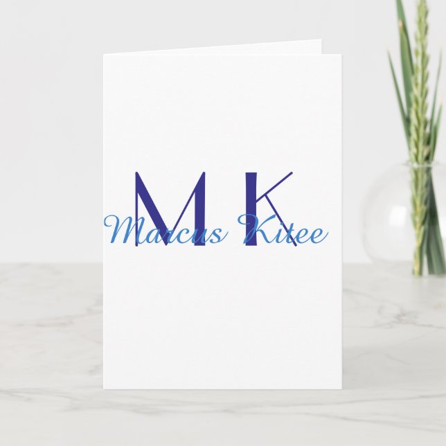 simple minimal monogram personalized name blue ret kort (Framsida)