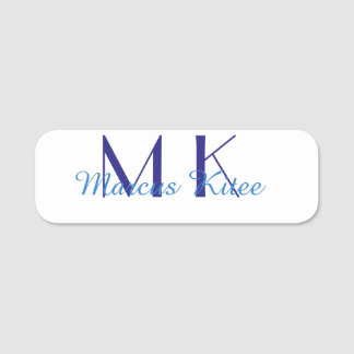 simple minimal monogram personalized name blue ret namnbricka