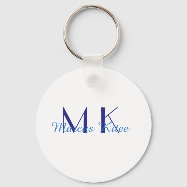 simple minimal monogram personalized name blue ret nyckelring (Framsida)