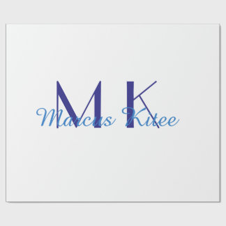 simple minimal monogram personalized name blue ret presentpapper