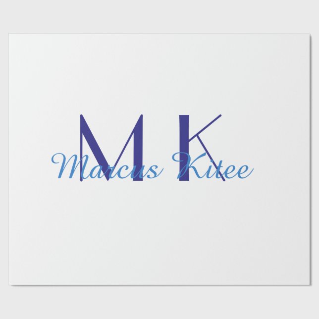 simple minimal monogram personalized name blue ret presentpapper (Platt)